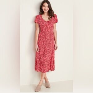 Old Navy Printed Floral Red Midi Dress Size L